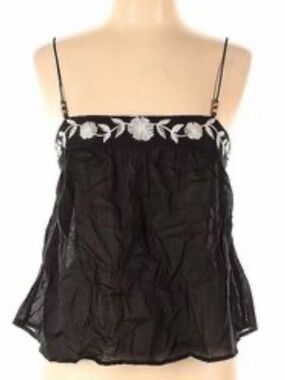 Love Notes Black Camisole with White Floral Embroidery